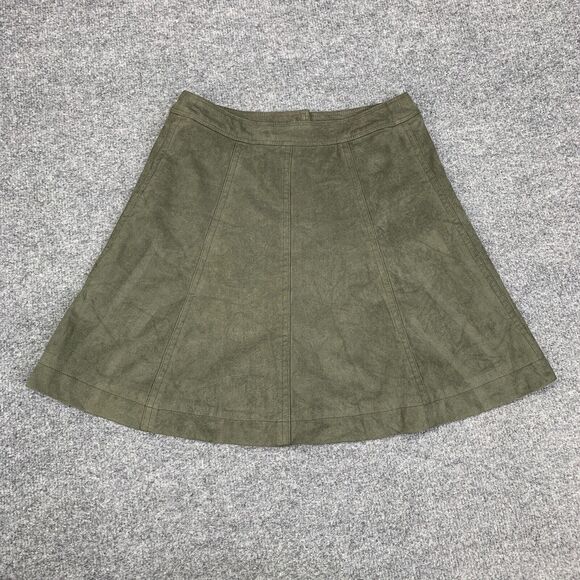 Abercrombie & Fitch Skirt Womens 0 Avocado Front Snap Button Faux Suede Skater - Picture 8 of 12